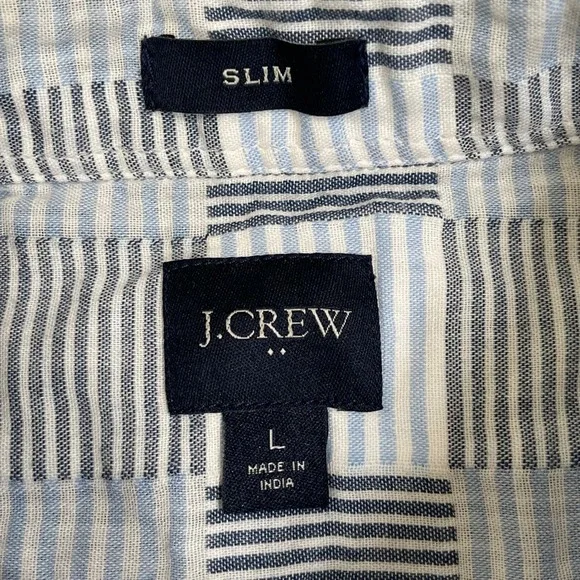 J.Crew Slim Fit Short Sleeve Button Down Shirt Blue Checkered Mens L Cotton - Picture 5 of 9